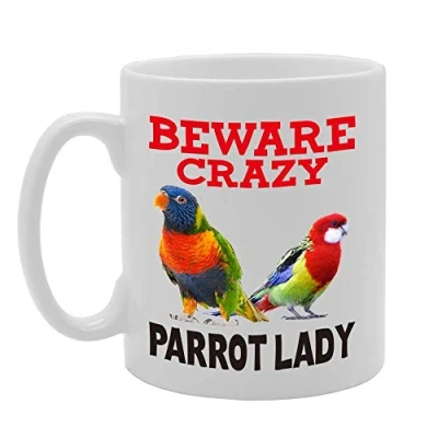Image of Coralgraph Inc MG4441 Beware Crazy Parrot Lady Novelty Gift Printed Tea Coffee Ceramic Mug