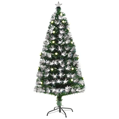 Image of HOMCOM 5ft White Light Artificial Christmas Tree w/ 180 LEDs Star Topper Tri Base Full Bodied Seasonal Decoration Pre Lit Home