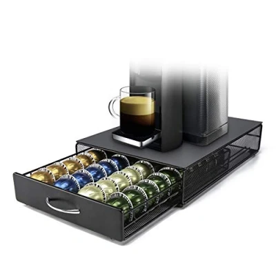 Image of HiveNets Nespresso Vertuoline Capsule Drawer Compatible Vertuo Coffee Storage Metal 40 Pods Capacity