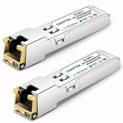Image of QSFPTEK 2Pack Gigabit 1G SFP T RJ45 Copper Module, 10/100/1000BASE to Module Mini Gbic Transceiver for Cisco GLC T/GLC TE/SFP GE T, Mikrotik S RJ01, Netgear, up 100m