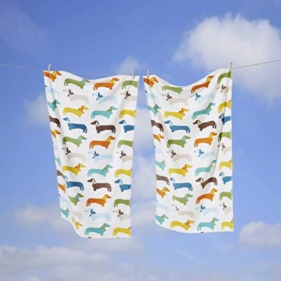 Image of Rapport Coloured Sausage Dog Dachshund Supersoft 100% Cotton Towel, Multi, 70 x 120 cm