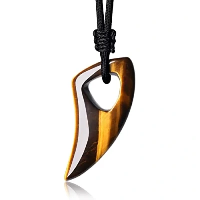 Image of COAI Men&#039;s Wolf Tooth Amulet Tiger Eye Stone Necklace for Men Women