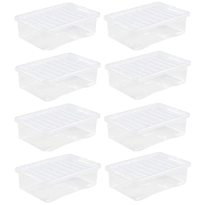 Image of 8 x 32L Plastic Storage Boxes Crystal Clear Box &amp; Lid Large Home Office Stackable Nestable Underbed