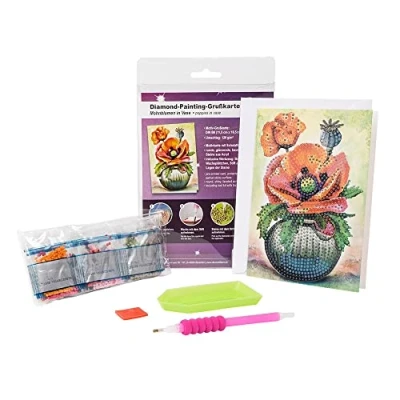 Image of Ideen mit Herz Diamond Painting Greeting Card DIN B6 (11.5 x 16.5 cm) 370 g/m² Includes Envelope &amp; Tools (Poppies in Vase 01)