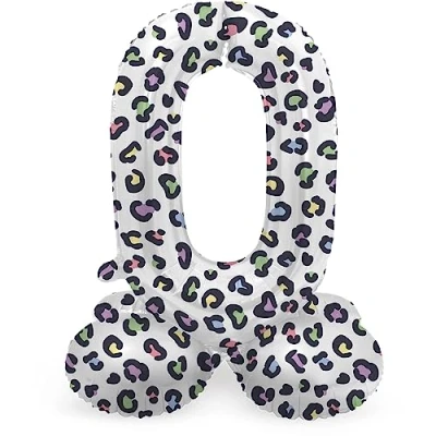 Image of Folat 63930 Standing 0 Bright Panther White 72 cm Birthday Decoration Balloon Number No Helium Required, Multicoloured, Standard Size