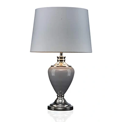 Image of Lighting Supermarket Hepburn Large Ceramic Table Lamp with Matching Shade Modern Grey &amp; Silver