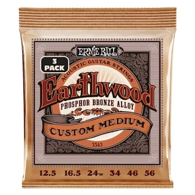 Image of Ernie Ball Earthwood Custom Medium Phosphor Bronze Acoustic Guitar Strings 3 Pack 12.5 56 Gauge