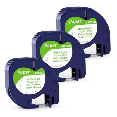 Image of 3X Compatible for Dymo Letratag Paper White LabelsTape 12mm x 4m 91200 S0721520, LT 100H 100T 110T QX50 XR XM 2000 Plus, Black on
