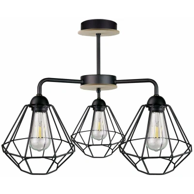 Image of Foskal Semi Flush Light Black, Wood, 44cm, 3x E27