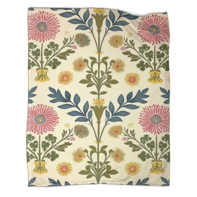 Image of QIACVYDKZ Botanical Floral Printed Fleece Throw Blanket Leaves Flowers Pattern Soft Fuzzy Warm Microfiber Sport Bedding for Bed Couch 40x50inch(100x130cm)