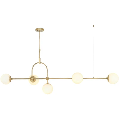 Image of Cosenza 5 Light Ceiling Pendant Matt Antique Brass Plate &amp; Opal Glass