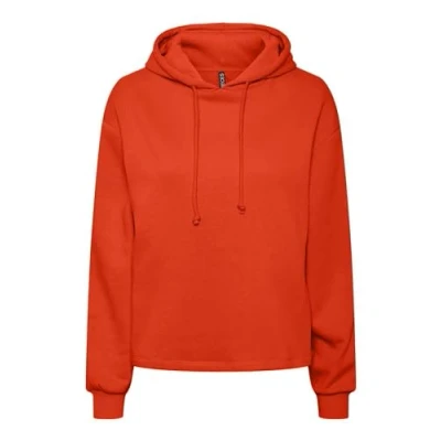 Image of PIECES Women&#039;s Pcchilli LS Hoodie Noos Hooded Sweatshirt, Tangerine Tango, XS
