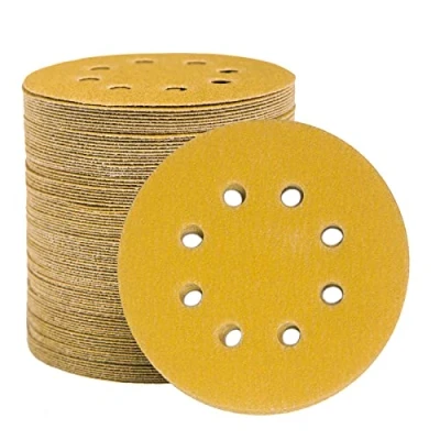 Image of STEBRUAM 100pcs 125mm sanding discs, discs pads for Random Orbital Sander and All Oscillating Tools, yellow Hook Loop 100 Grit 8 Hole 5 Inch Round