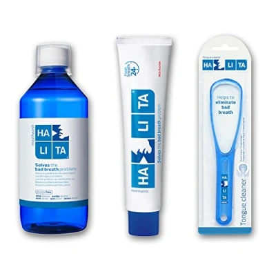 Image of halita 3 in 1 Set for Bed Mouth Problem mouthwash 500ml + Toothpaste 75ml Tongue Cleaner