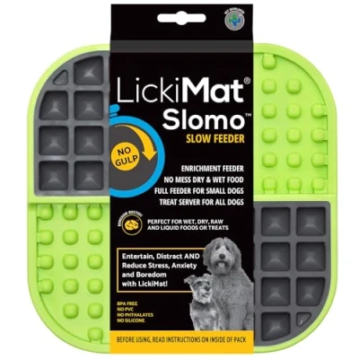Image of LickiMat Slomo, Dog Slow Feeders for Boredom and Anxiety Reduction; Perfect Food, Treats, Yogurt, or Peanut Butter. Fun Alternative to a Feed Bowl, Green