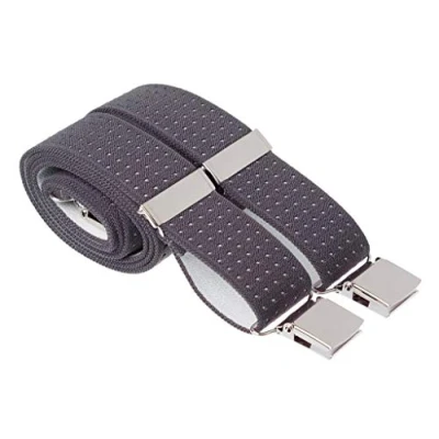 Image of XL Grey Trouser Braces Mens Suspenders Quality Pin Dot Strong Elastic With Large Heavy Duty Clips Extra Long 48 Inches (XL (48 Long), Grey)