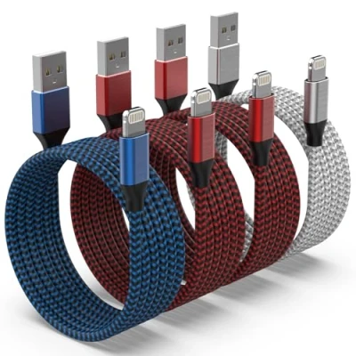 Image of SANYEYE iPhone Charger Cable, 4Pack 10FT/3M Lightning Cable [MFi Certified] Nylon Braided Fast Charge to USB for 14 13 12 11 Pro Max XS XR X 8 7 6 Plus 5 5s SE