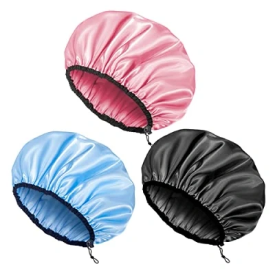 Image of Auban Shower Cap for Women, Adjustable Reusable, Extra Large, Double Layer Waterproof Bathing cap, Exterior, EVA Lining, Hair All lengths, 3 Colors