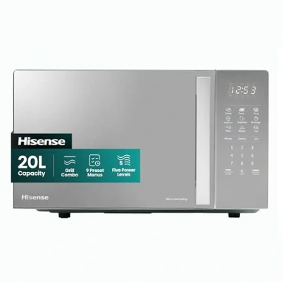 Image of Hisense 700 Watts 20 Litre Silver Digital Solo Microwave Oven With 800W Grill H20MOMSS4HGUK Automatic Defrost, 9 Auto Cook Menus, Clock &amp; Timer, Easy Clean