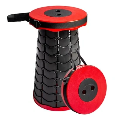 Image of Upgraded Telescopic Retractable Folding Stool Gardens, Picnics and Camping Lightweight Compact Portable Collapsible Stools FOR Hiking Picnic Travel Easy to Carry (Red)