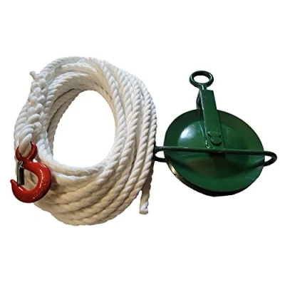 Image of Gin Wheel &amp; Rope 18mm Staple Spun Scaffolding Building Roofing Choose Length (50 Metres)