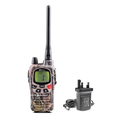 Image of Midland G9 Pro, Two Way Radio Walkie Talkie, Dual Band 36 PMR446 Channels and 69 LPD, 4 Rechargeable AA 1800mAh Batteries, Belt Clip, UKCA Certified, UK Plug, Mimetic Mossy Oak
