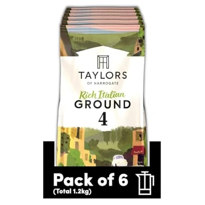 Image of Taylors of Harrogate Rich Italian Ground Coffee, 200 g (Pack 6 Total 1.2kg)