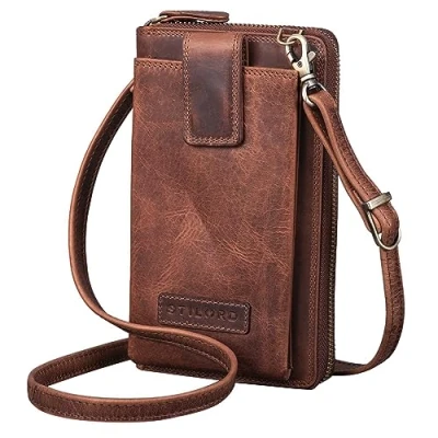 Image of STILORD &#039;Nelly&#039; Crossbody Phone Bag for Women Leather Shoulder Small Case Smartphone and Purse Cross Over XS Genuine Vintage Leather, Colour:Kara Cognac