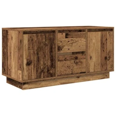 Image of vidaXL tv stand with led lights modern cabinet/sideboard ample storage space old wood finish, engineered living room