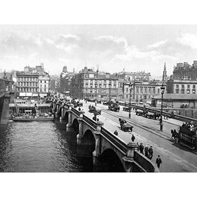 Image of Wee Blue Coo Glasgow The Bridge Scotland Vintage History Old BW Art Print Poster Wall Decor 12X16 Inch