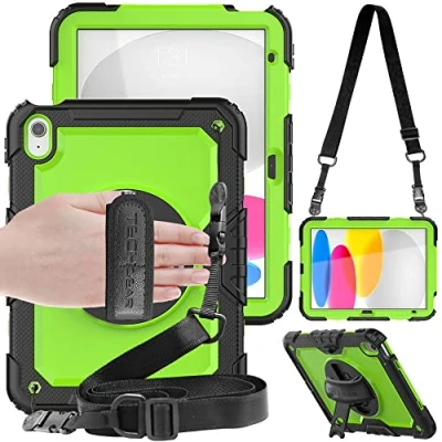 Image of TECHGEAR UTILITY Case fits Apple iPad 10 2022 [10th Generation] 10.9&quot; Tough Rugged HEAVY DUTY Armour Shockproof 360 Degree Rotating Stand, Hand and Shoulder Strap Green