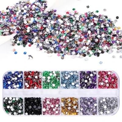 Image of 2000 Pcs Rhinestones, 2mm Round Crystal Gems Colorful Rhinestones for Nail Art Decorations, Clothes, DIY Craft, 12 Color (2mm Colourful)