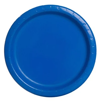 Image of Solid Royal Blue Round Paper Dinner Plates (22cm) 16 Count Sturdy &amp; Elegant for Parties and Events