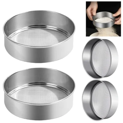 Image of 4 PCS Stainless Steel Flour Sifter, Sieve Fine Mesh Round Sifting Handheld for Baking Cooking Bake Decorate Cakes Pies Pastries Cupcakes (2 Sizes)