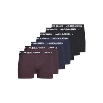 Image of JACK &amp; JONES Men&#039;s Jacsimply Basic Trunks Pack of 7 Boxer Shorts, Black/Black Black Navy Blazer, S