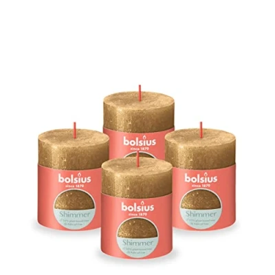 Image of Bolsius Pillar Candle Shimmer Gold 8 cm / ø 7 4 Pieces