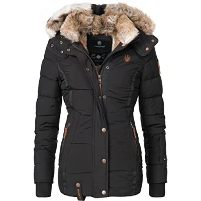 Image of MARIKOO Nekoo Women&#039;s Winter Jacket Warm Quilted with Faux Fur Lining XS 3XL, black, M