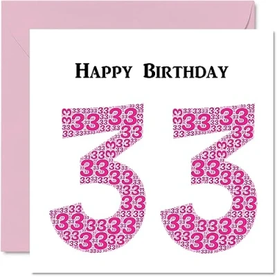Image of Fun 33rd Birthday Cards for Woman Shapecloud Happy Card Dad Mum Son Daughter Brother Sister Uncle Auntie Cousin, 145mm x Greeting Cards,