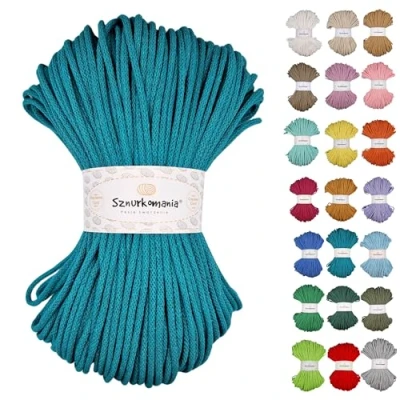 Image of Braided Cotton Cord 5 mm 100 m, 46 Colours, Crochet Cord, Macrame Yarn, Premium Rope, Sznurkomania (Emerald)