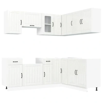 Image of vidaXL Lucca Gloss White Kitchen Cabinet Set 11 Piece Engineered Wood Storage Unit with Adjustable Feet &amp; Multiple Compartments for Modern Design