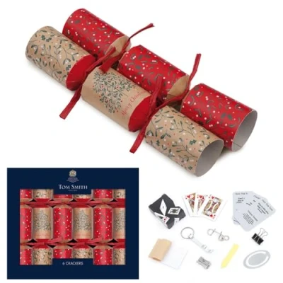 Image of Tom Smith Pack 6 Luxury Mini Charity Christmas Crackers Kraft Brown &amp; Red Merry