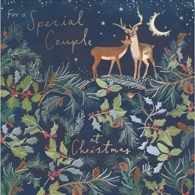 Image of Special Couple Christmas Card Deer and Winter Foliage Artistic Festive Design Finish Made in the UK Eco Friendly