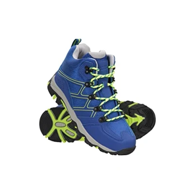 Image of Mountain Warehouse Oscar Kids Walking Boots Suede Footwear with Sturdy Grip, Padded Ankles &amp; Strong Outsole For Spring Summer Travelling, Hiking, Camping Cobalt Shoe Size 2