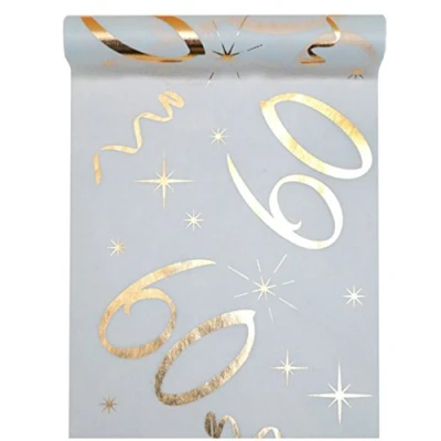 Image of Santex Table Runner, White/Gold, Polyester, 500.0 cm x 30.0