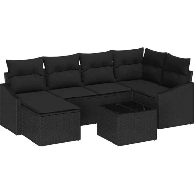 Image of vidaXL 7 Piece Garden Dining Set with Cushions Beige Poly Rattan
