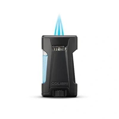 Image of Colibri Rebel Jet Lighter Double Flame Windproof Butane Gas Refillable (for Safety Not Included) Large Adjuster Wheel Fuel Tank Easy Read Window Elegant Gift Box