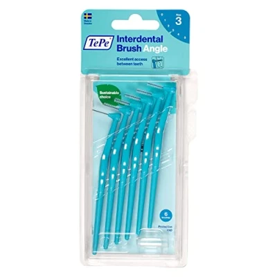 Image of TePe Angle Blue Interdental brushes (0.6mm Size 3) / Easy and simple interspace cleaning with long handle angled neck 2 x 6