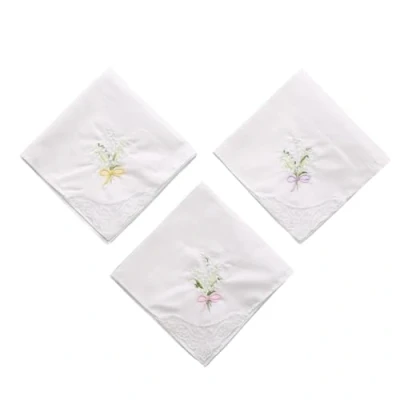 Image of xbiez Ladies Cotton Embroidery Handkerchiefs Womens Soft Solid Candy Color Flowers Lace Edging Hankies for Wedding Party