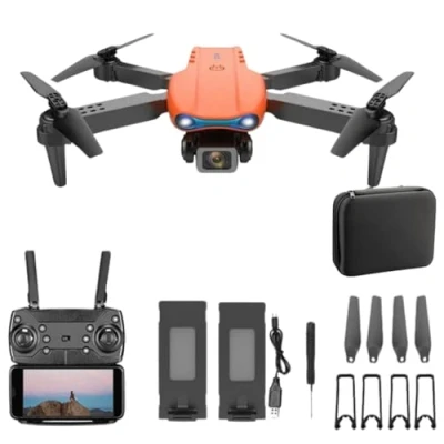 Image of Trendi Foldable Quadcopter Drone with 360 Roll 150m Range Dual HD Camera Lens Flight Time Speed Control, Gesture Manipulation, Optical Flow, Avoidance 2 Batteries (Orange)