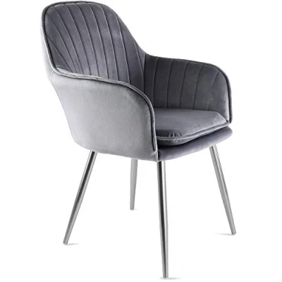 Image of Genesis Muse Velvet Fabric Tub Chair With Chrome Finish Metal Tube Legs (Grey)